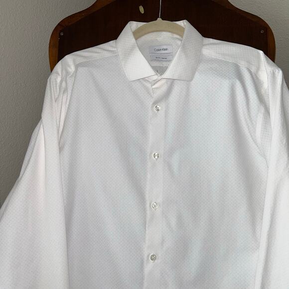 Saks Fifth Ave & CK Slim-Fit Men's Button Down Shirts 16.5 x 34/35 white & blue - Picture 3 of 13